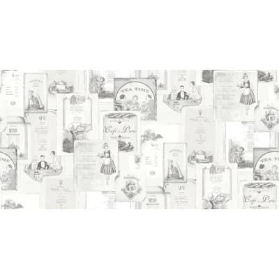 Kitchen Recipes Old Menus 32.8' L x 21" W Wallpaper Roll — Black,White