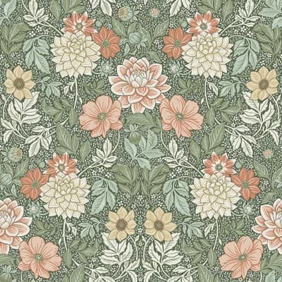 Boråstapeter Dahlia Garden Wallpaper — Green,Red,Orange