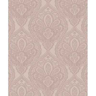 Emporium Metallic Mehndi Damask 3D Embossed 33' L x 21" W Wallpaper Roll — Pink,Rose Gold