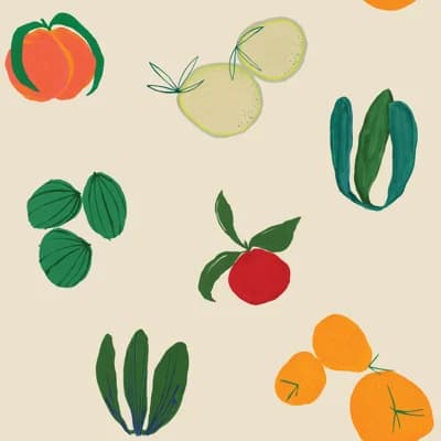 Susan Hable Non-Pasted Satin Wallpaper by Susan Hable — Green;Red;Yellow;Orange