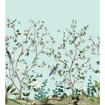 Amarveer Floral Non-Pasted Matte Wall Mural — Celeste Blue
