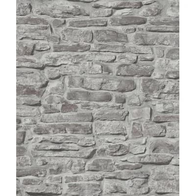 Bricks and More Collection Rustic Stone Wall Wallpaper Roll — Gray