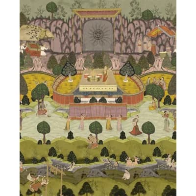 Woodstock Lifestyle Non-Pasted Satin and Matte Wallpaper Roll — Green,Pink,Taupe,Yellow
