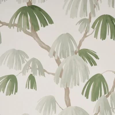 Schumacher x David Kaihoi Weeping Pine Wallpaper — Gray,Green