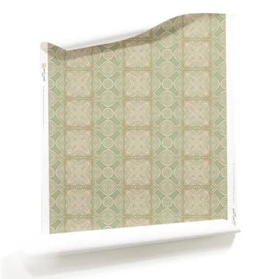 Ruguru (Medium) | Linework Tile Wallpaper Double Roll — Green,Beige,Tan