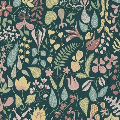 Boråstapeter Herbarium Wallpaper — Green,Teal,Yellow