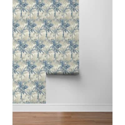 Tommy Bahama Cat Island Palm 18' L x 20.5" W Peel and Stick Wallpaper Roll — Blue