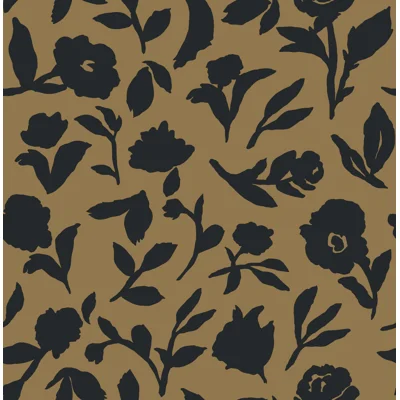 Dancing Pansy Peel and Stick Wallpaper by She She, Camel, 28 sq. ft. — Brown;Gold