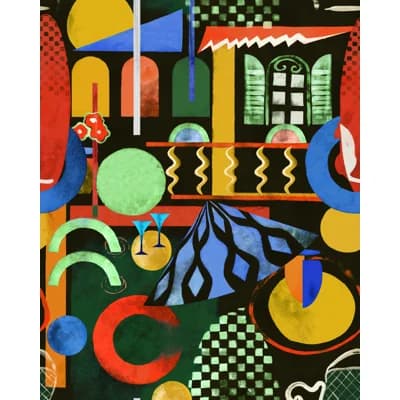 LA DOLCE VITA Matte Wallpaper Roll — Black,Red,Green,Yellow,Blue