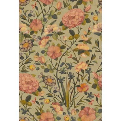Floral Non-Pasted Satin Wallpaper Roll by Yuki Osada — Muted Green
