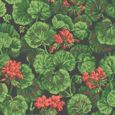Geranium Floral Non-Pasted Matte Wallpaper Roll — Rouge,Leaf Green,Black