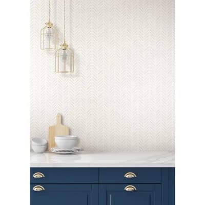 Premium Peel + Stick Watercolor Botanicals Chevron Peel & Stick Wallpaper Roll — Sand