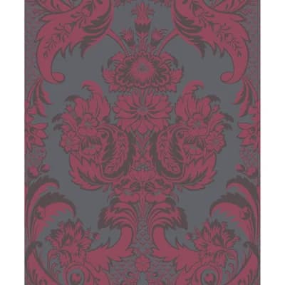 Wyndham Damask Non-Pasted Wallpaper Roll — Red,Slate