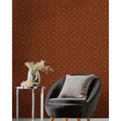 World of Fabrics Plaid Non-Pasted Matte Wallpaper Roll — Brown,Black