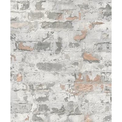 Bricks and More Collection Industrial Chic Brick Wallpaper Roll — Gray