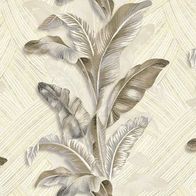 Stratum Palma Design Metallic Texture 33' L x 42" W Wallpaper Roll — Cream,Beige,Gray