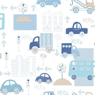 Just 4 Kids 2 City Traffic Design 33' L x 21" W Wallpaper Roll — Blue,Gray,White