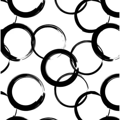 Perfect Circle Brushstroke Geometric Fabric Peel & Stick Matte Wallpaper Roll by Jamie Graney — White,Black