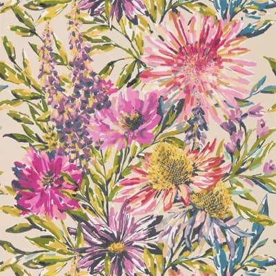 Floreale Wallpaper — Tangerine,Fuchsia
