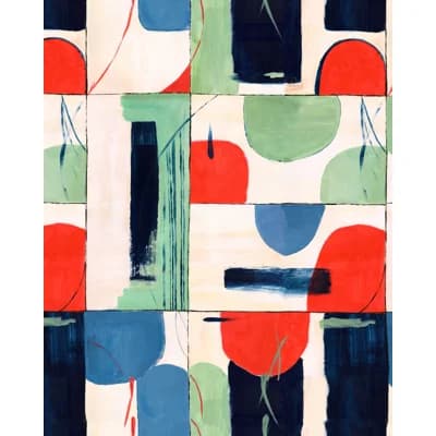 Revival (Mid Century Modern) Abstract and Geometric Non-Pasted Matte Wallpaper Roll — Taupe,Red,Green,Blue
