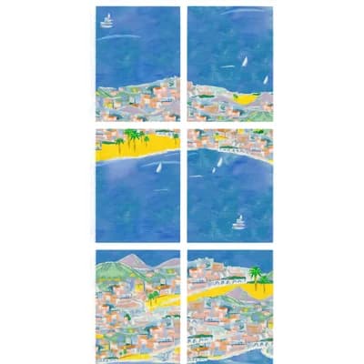 Yuki Osada Non-Pasted Satin Wallpaper Double Roll — Blue,Yellow,Green,Purple