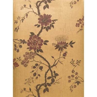 Camellia Floral Non-Pasted Matte Wallpaper Roll — Red,Gold