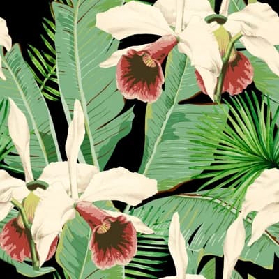 Palm Springs Floral Non-Pasted Satin and Matte Wallpaper Roll — Green,Black,White,Red