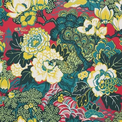Shanghai Peacock Wallpaper — Cerise