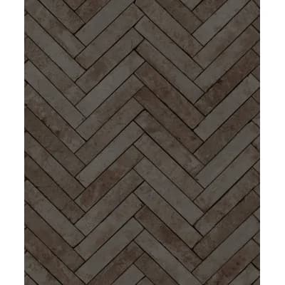 Bricks and More Collection Herringbone Brick Wallpaper Roll — Anthracite Black