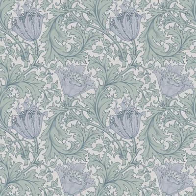 Anemone Floral Non-Pasted Matte Wallpaper Roll — Blue
