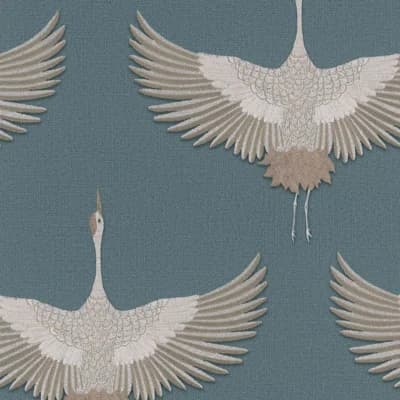 Kumano Pearleascent 3D Embossed Stork Design Wallpaper Roll — Blue