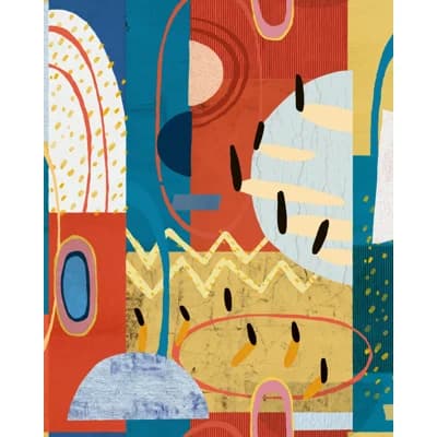 Revival (Mid Century Modern) Abstract Non-Pasted Matte Wallpaper Roll — Red,Blue,Taupe