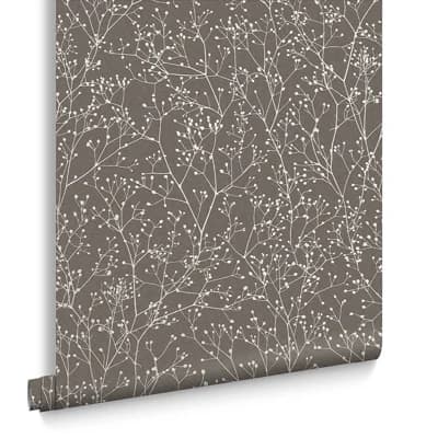 Floral Non-Pasted Metallic Wallpaper Roll by Clarissa Hulse — Mocha,Silver