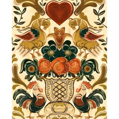 Tyrol Apres-Ski Floral Non-Pasted Matte Wallpaper Roll — Green,Ochre,Red,Taupe