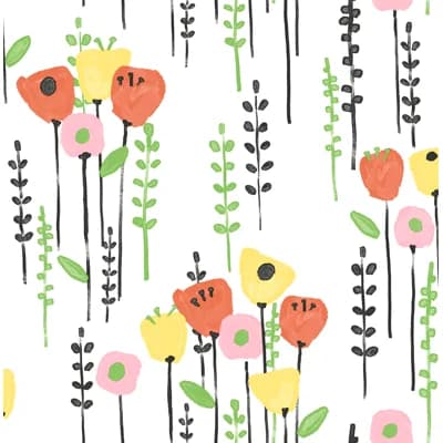 Mabel Coral Floral Field Wallpaper — Yellow