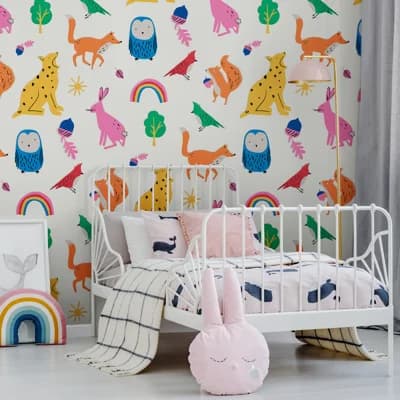 Children's Joules Abstract Non-Pasted Matte Wallpaper Double Roll — White,Rainbow