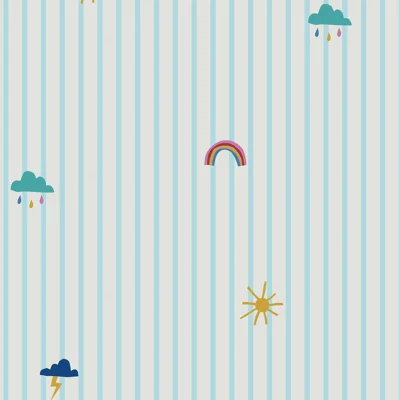 Children's Joules Striped Non-Pasted Matte Wallpaper Double Roll — Blue,Ivory