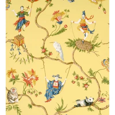 Ming Circus Toile Floral and Toile Non-Pasted Wallpaper Roll — Pollen