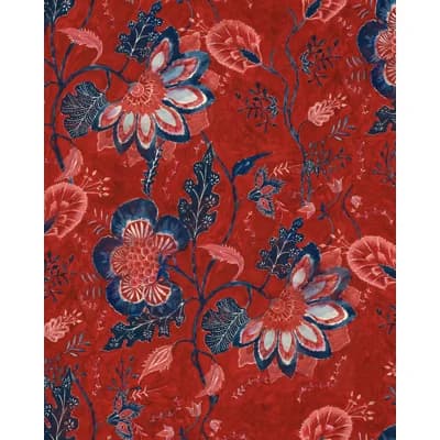 Transylvanian Roots Floral Non-Pasted Matte Wallpaper Roll — Red,Blue,Taupe