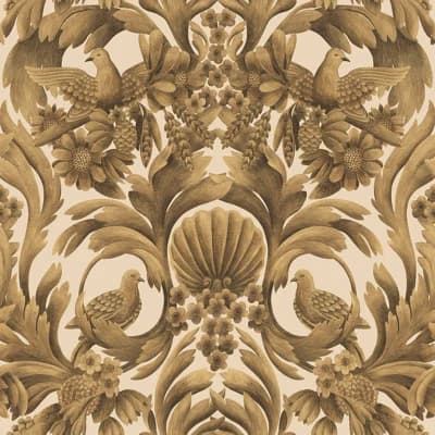 Damask Non-Pasted Matte Wallpaper Roll — Metallic Gold,Sand
