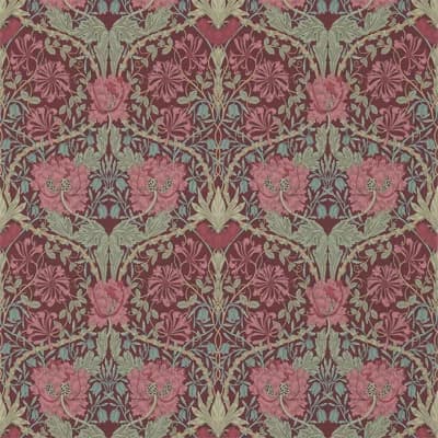 Honeysuckle & Tulip Wallpaper — Burgundy,Sage