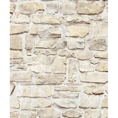 Bricks and More Collection Stone Symphony Motif Wallpaper Roll — Cream