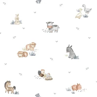 Little Explorers 2 Farm Animals Wallpaper Roll — White