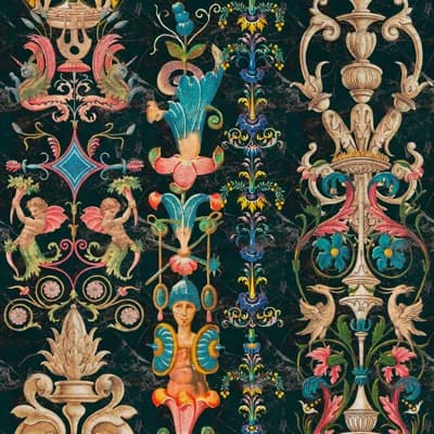 Renascimento Non-Pasted Matte Wallpaper Roll — Black,Green,Blue,Taupe