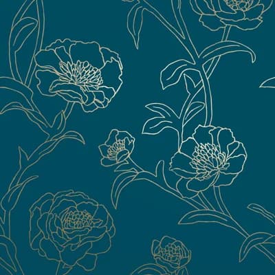Marlee 33' L x 20.5" W Textured Peel and Stick Wallpaper Roll — Peacock Blue,Metallic Gold