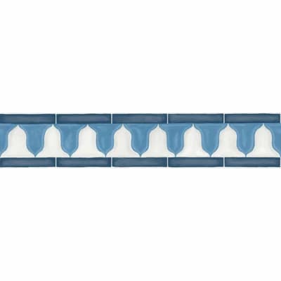 Zellige Geometric Non-Pasted Matte Wallpaper Border — China Blue,White