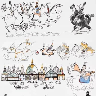Horses Wallpaper — Multi On White