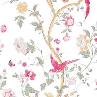 Laura Ashley Summer Palace Peony Wallpaper — White,Red,Green