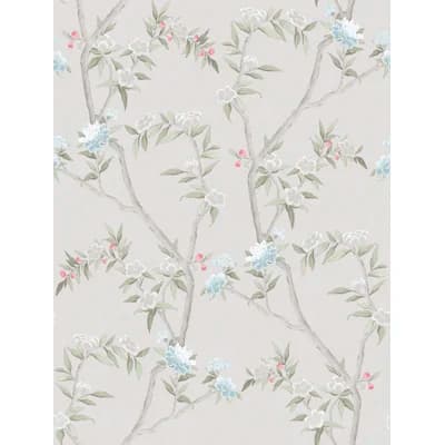 Spring Blossom Chinoiserie Floral Vine 33' L x 21" W Wallpaper Roll — Cream,White,Blue