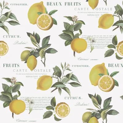 Just Kitchens Citron Botanical Leaf 33' L x 21" W Wallpaper Roll — White,Yellow,Green